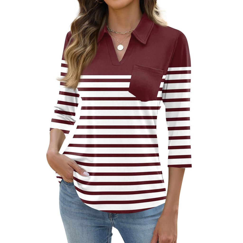 Damen Mode Lässig Revers Kurz 3/4 Ärmel Print Hemd Damen Oberteile