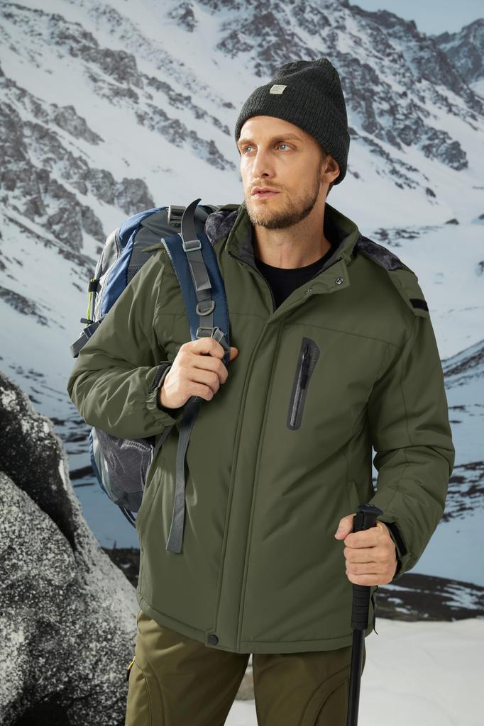 TACAVSEN Waterproof Large Winter Mountain Climbing Windbreaker Bike Snow Army Green L Jacket, Men's, Size, Warm, Plain, Stylish, Wear, Wear, Jacket,