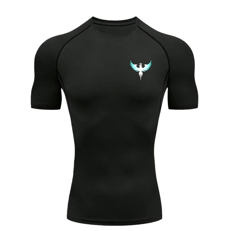 Black Phoenix with Red Wings Men's Sports T-shirt Training Fitness Compression Workout T-Shirt Rashgard Tops T-Shirt