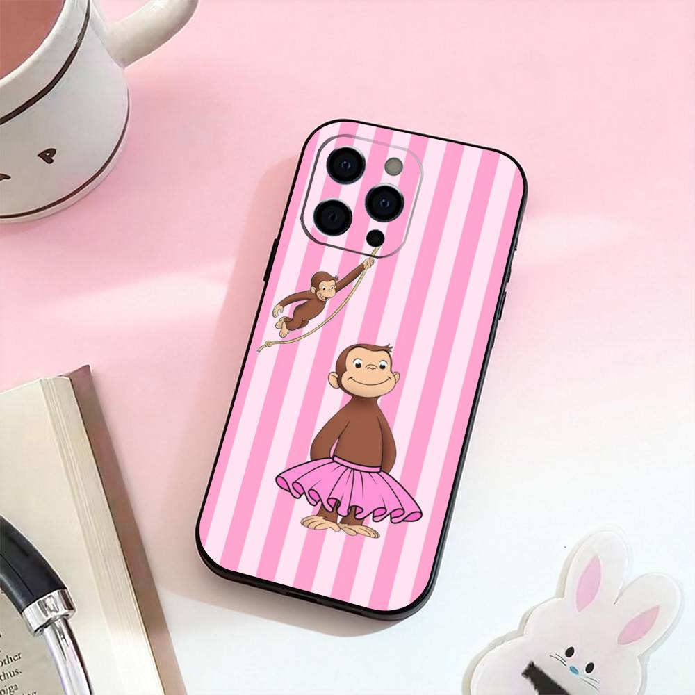 Mokey C-Curious G-Georges Phone Case For iPhone 17,16,15,14,13,12,11 Plus,Pro Max,Soft Silicone Black Cover