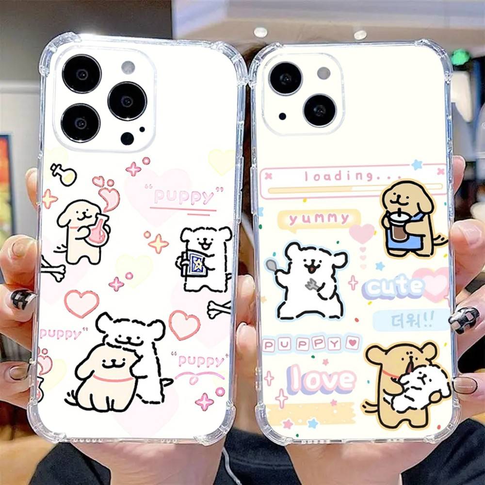 Line Puppy Cute Maltese Phone Case For iPhone 16,15,14,13,12,11 Pro,Max,Plus,X,XS,XR,SE,Mini Transparent Silicone Soft