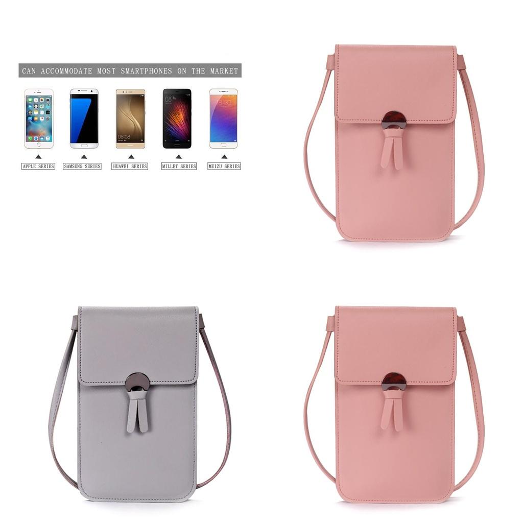 Women Transparent Touch Screen Mini Phone Pouch Shoulder Strap Mobile Bag With Snap Closure