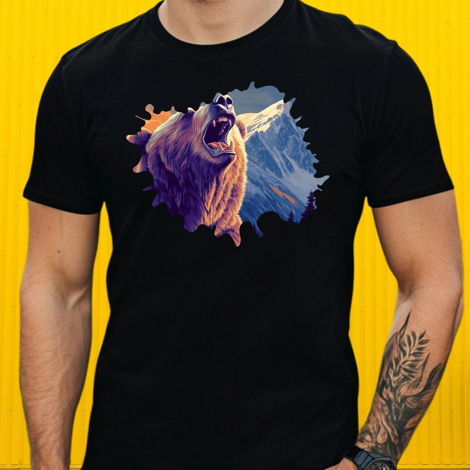 T-Shirt Herren Brüllender Bär Motiv Baumwolle Größe S bis 5XL XXXXL