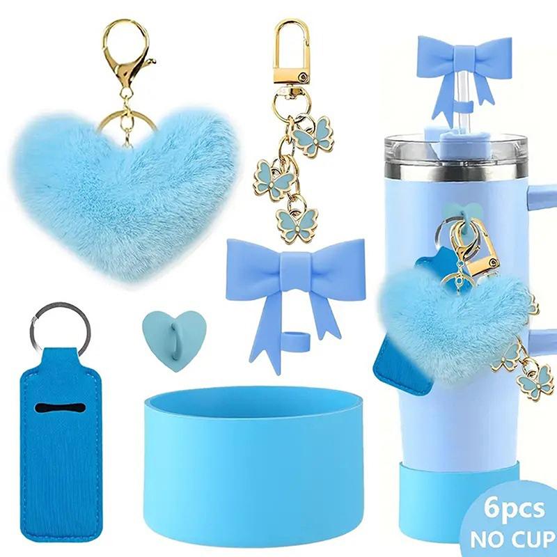 Bows Accessories For Stanley Cup 40&30Oz Tumbler With Handle,Including Bow Straw Topper,Chapstick Holder, Boot, Keychain Charms