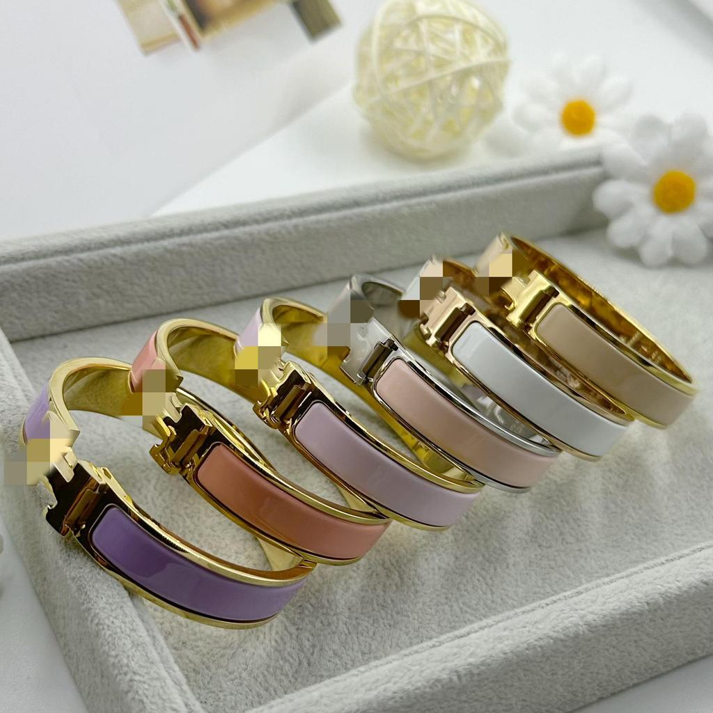 H Letter 12MM Enamel Titanium Steel Bracelet - European & American Fashion Bangle