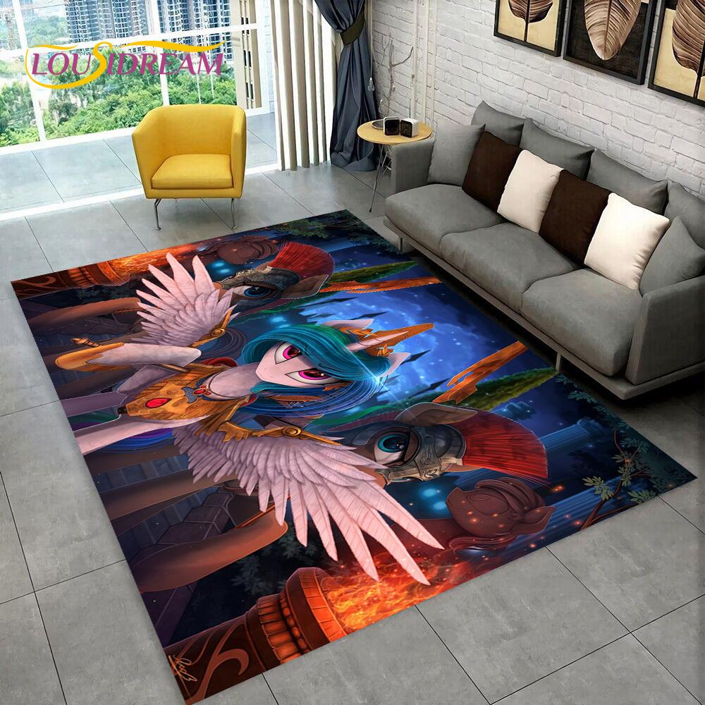 Cute 3D P-Pony Cartoon Unicorn Area Rug,Carpet Rug for Home Living Room Bedroom Sofa Doormat Decor,kids Play Non-slip Floor Mat
