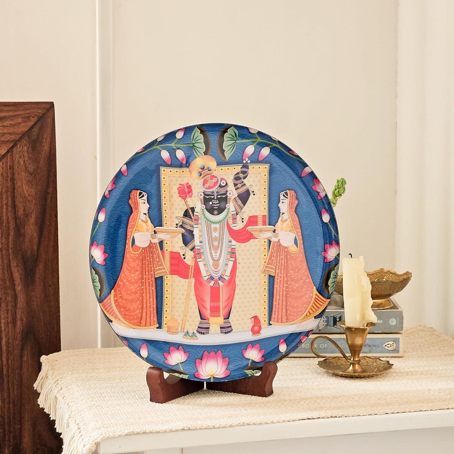 

Metal Shrinathji Single Wall Plate 10 Inch with Stand | Wall Arts For Home Decoration, Living Room, Bedroom, Office Decor