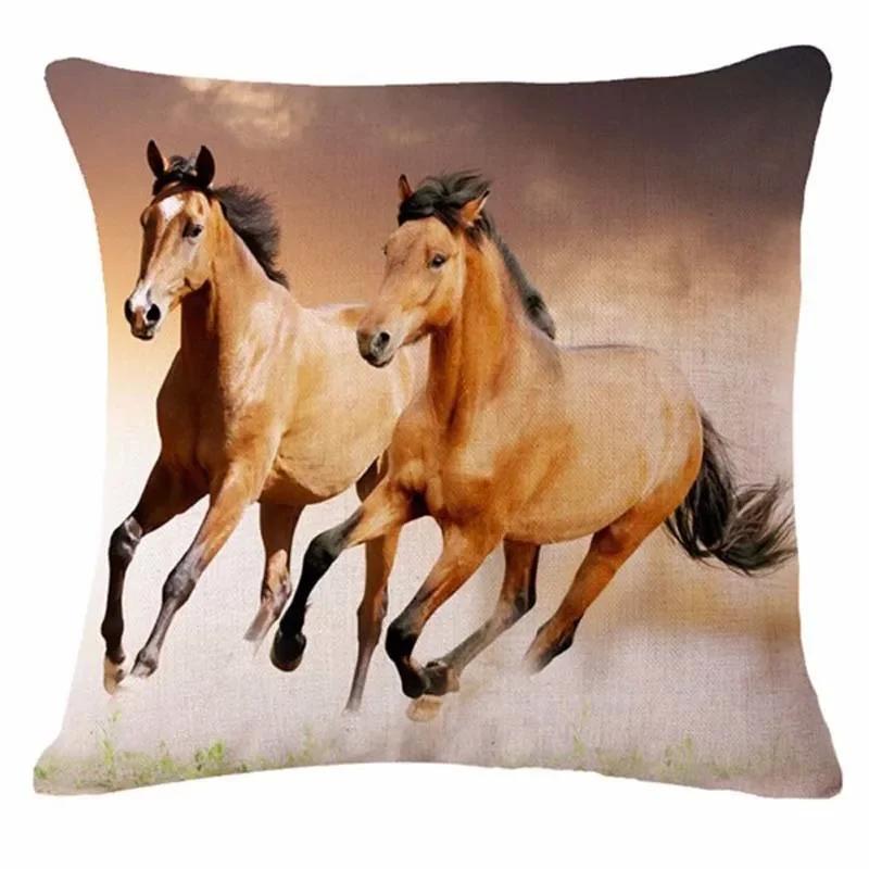 18'' Square Horse Printed Cushion Cover Vintage  Linen Square Pillow Cover  Covers Customized Drop Shipping