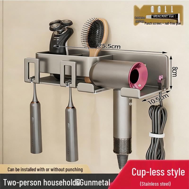 Wall-Mounted Aluminum Toothbrush and Mouthwash Cup Holder - No Drilling Required