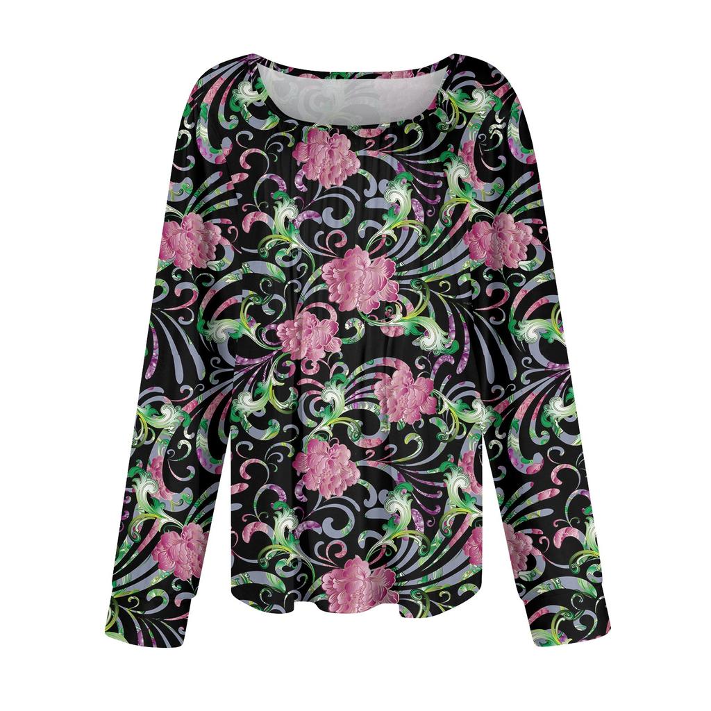 Košile s dlouhým rukávem pro ženy Roztomilý potisk Grafická trička Halenky Oblečené Ležérní halenky Skládané tuniky s nabíraným výstřihem