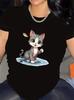 Women Cute Cartoon Cat Graphic T Shirt Summer Casual Short Sleeve Soft Lightweight Comfortable Daily Outdoor Wear Fashion Tops