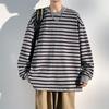 Men's Spring and Autumn Outdoor Trendy Stripe Couple Hong Kong Style Long Sleeve Round Neck T-shirt Pure Cotton Hoodie