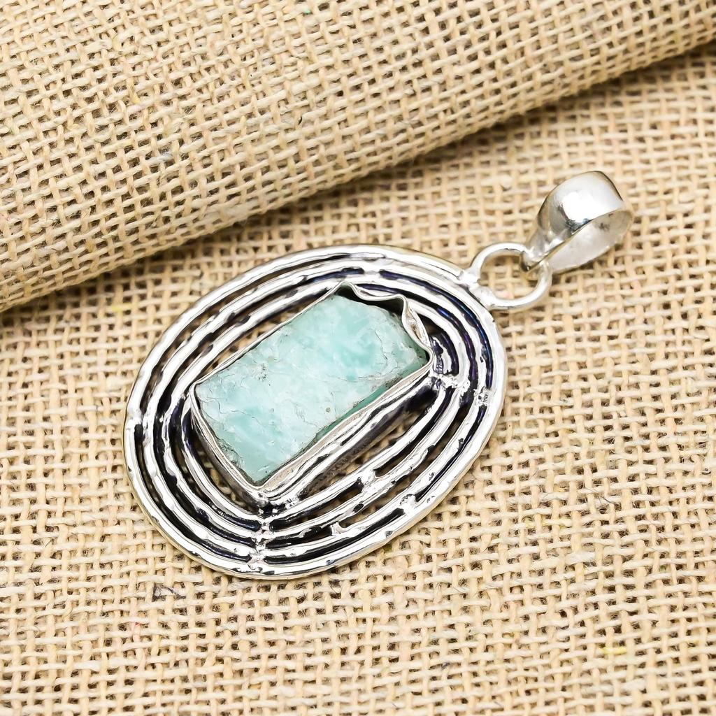 Rough Amazonite Gemstone Handmade 925 Sterling Silver Jewelry Pendant For Wedding Gift