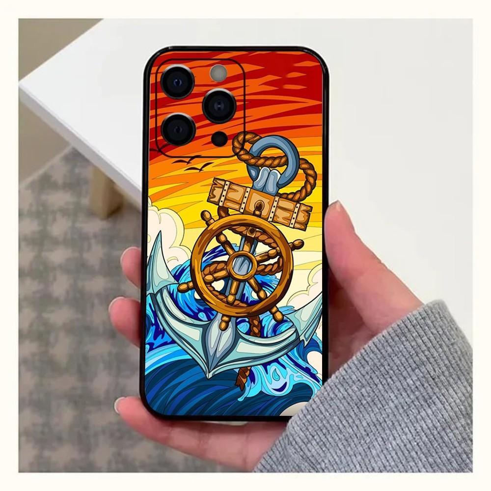 Anchor Sailing Phone Case For Apple iPhone 15,14,13,12,11,Pro,X,XS,Max,XR,Plus,Mini Soft Black Cover