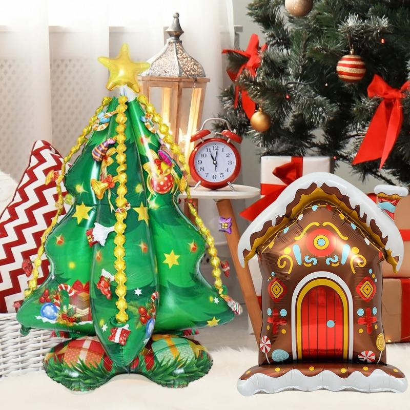 3D Standing Christmas Tree Cookie House Gingerbread Man Santa Claus Xmas Party Decoration Aluminum Film Balloons Props Gifts