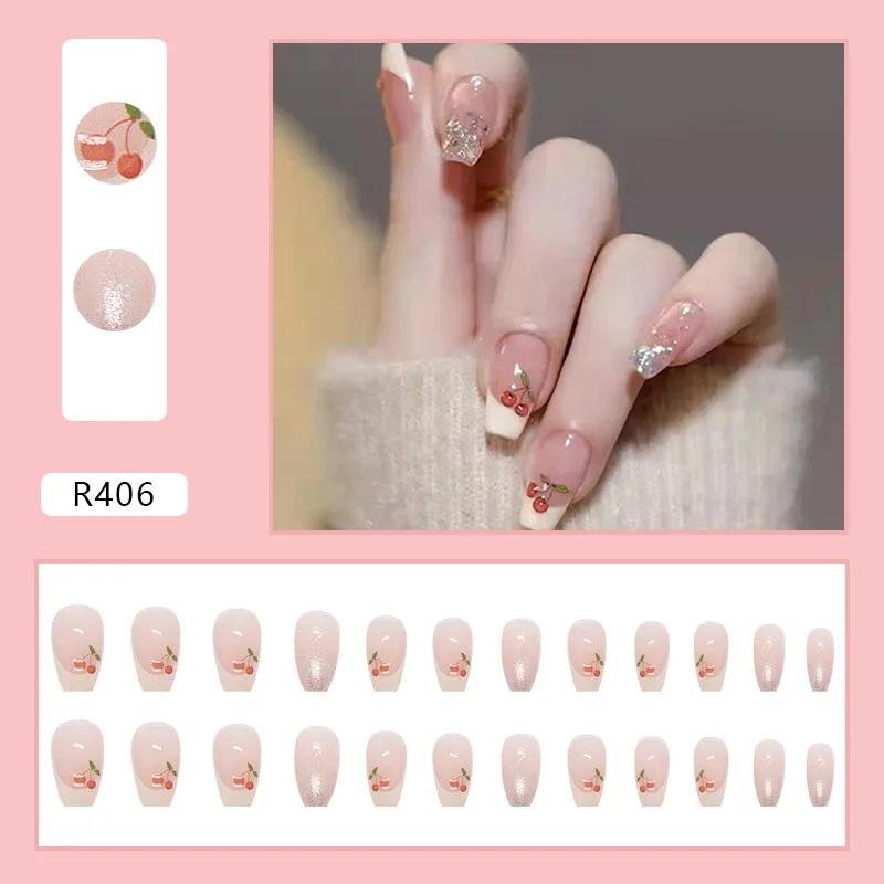 24Pcs French Tip Extra Long Ballerina Press On Nails Detachable Artificial Fake Nails Wearable Nail Art Tips