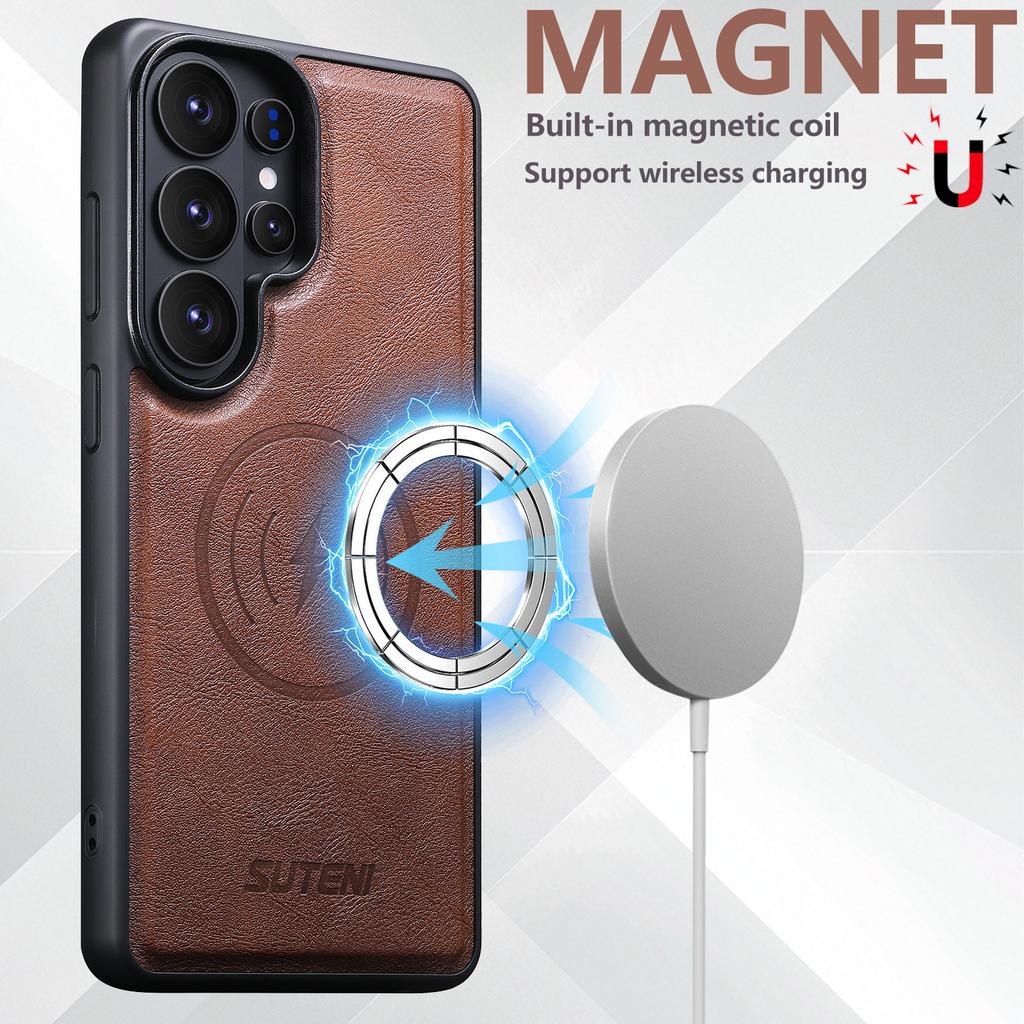 Frosted Feel Faux Leather Magnet Wireless Charging Phone Case for Samsung Galaxy S26 Ultra S25 S24 S23 S22
