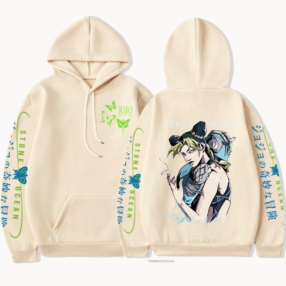 Anime JoJo Bizarre Adventure Stone Ocean Hoodie Jolyne Cujoh Print Hooded Men Women Hoodies Harajuku Streetwear Male Sweatshirt