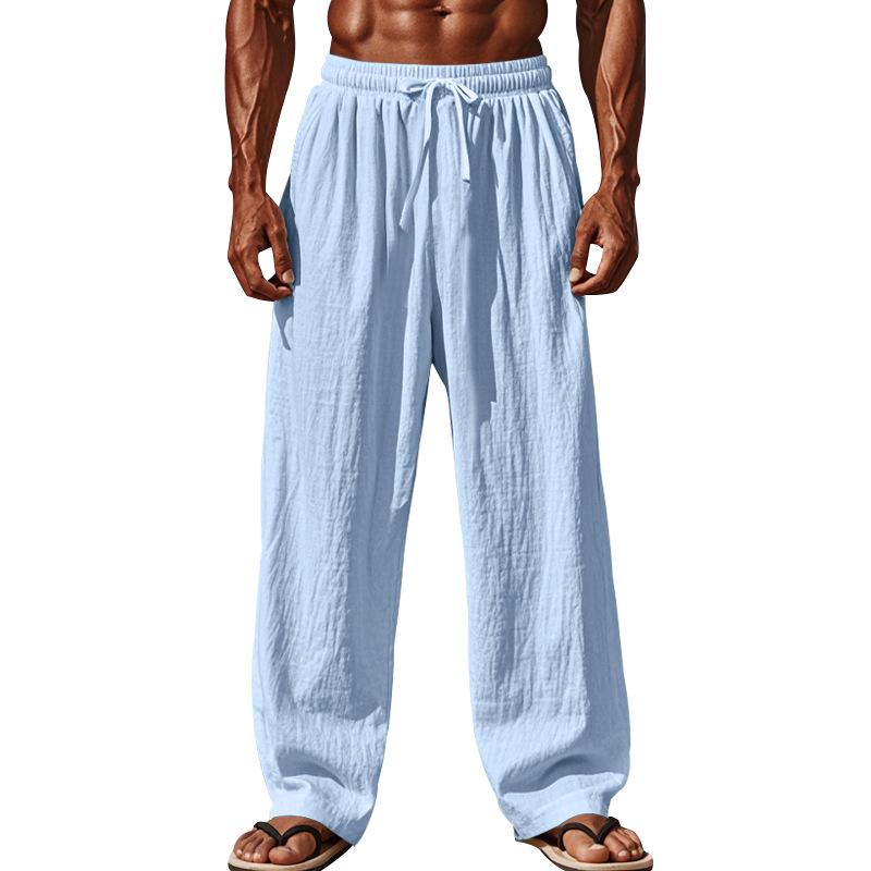 Herren Sommer Leinenhose Übergröße - Europäischer Amerikanischer Stil, Gerades Bein, Falten, Kordelzug, Schnelltrocknend.