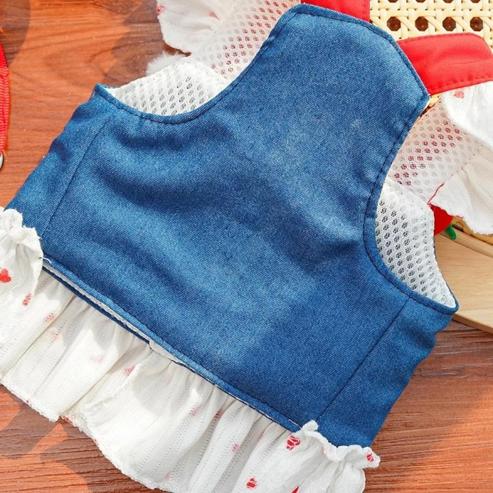 Heart Print Dog Harness Dress Cute Pet Dress Universal Denim Puppy Princess Skirt  Pet Supplies