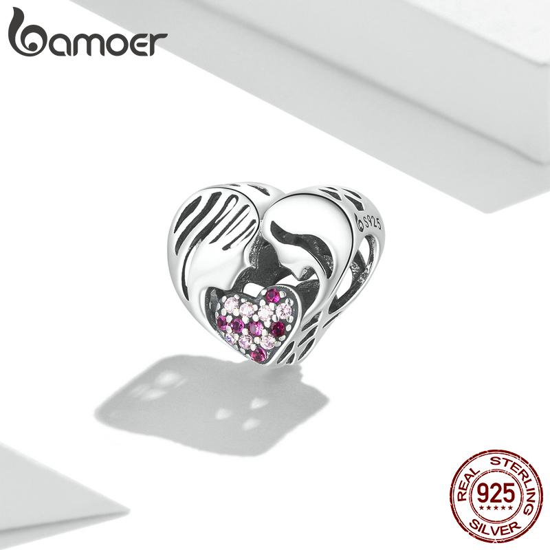 

BAMOER Стерлингового Серебра 925 пробы Шарм Тепло Мама Дочь Любовь Силуэт Циркон Fit Подвески DIY Браслеты Женские Ювелирные Изделия 925 silver