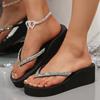 Fashion Fashion Rhinestone Beach Flip Flops for Women Thick Sole Wedge Sandals Woman Summer 2025 Lightweight Clip Toe Platform Slippers