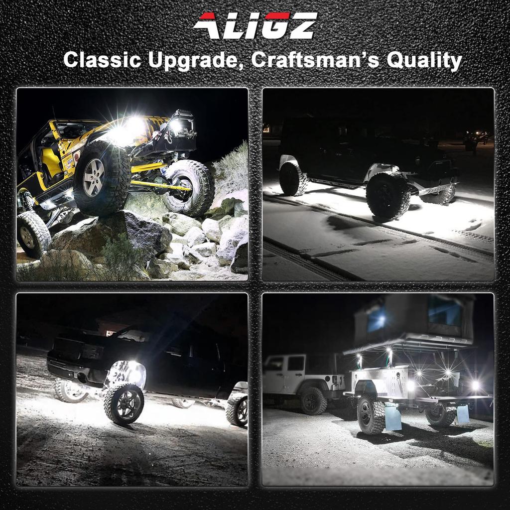 White Rock Lights, 4 Pcs ALIGZ Lock Lights with 15ft Wiring Harness White Under