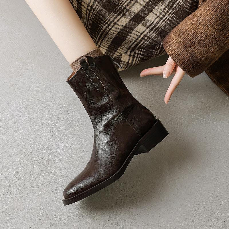 Fashion 2025 New Winter Women Boots Fashion Med Heels Pointed Toe Women Shoes  Ladies Western Boots Modern Chelsea Short Boots