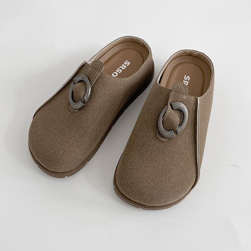 Retro brown inner height increase soft bottom thick bottom bag head slippers women's summer outer wear 2025 new outer wear non-slip sandals