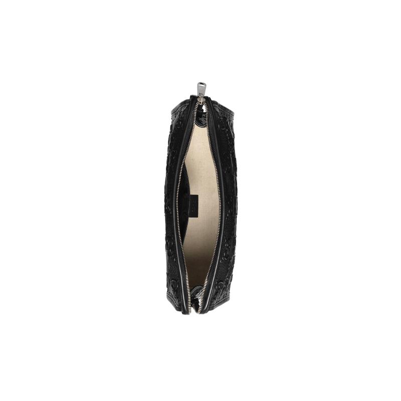 Gucci Presbyopia Logo Embossed Leather Cosmetic Bag, Toiletry Bag, Clutch, Same Style for Men and Women, Black