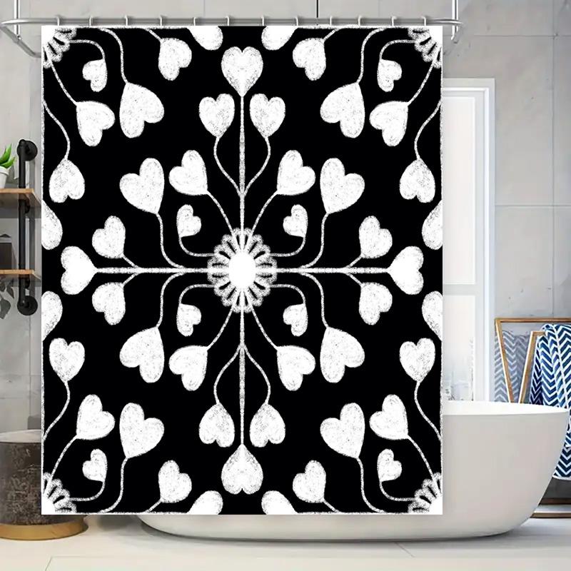 

Vintage Style Shower Curtain White Heart Pattern With Black Background For Bathroom Decor W60H190(CM)-1 Pcs