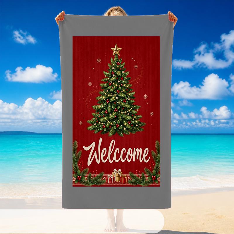 Christmas Printed Beach Towel Soft Quick Dry For Indoor Outdoor Home Use Holiday Gift