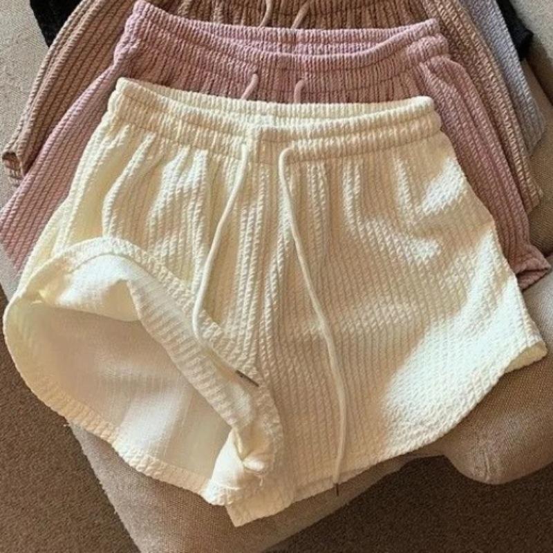 Women's High Waist Waffle Shorts - Summer Casual and Loose Fit Fitness Pants