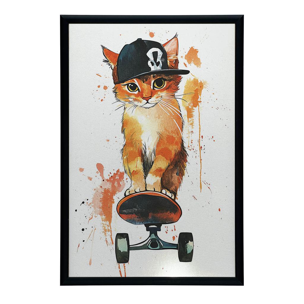 Plakat Kotek Na Desce Snowboardowej Plakat Kotek Na Desce Snowboardowej, 40X50 Cm, Rama Aluminiowa Czarna, Papier Matowy 230 Gsm