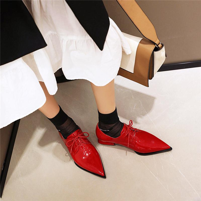 Fashion Western Women's Flats Pointed Toe Loafer Shoes Woman Sexy Lace-up Pointed Toe Oxford Shoes For Women Spring Footwear Large Size