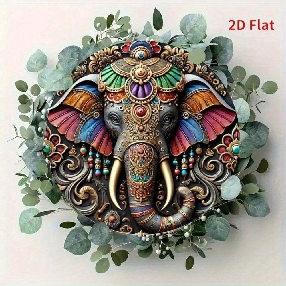 Metal Poster Elephant Indian Ornament Wall Art Home Decor