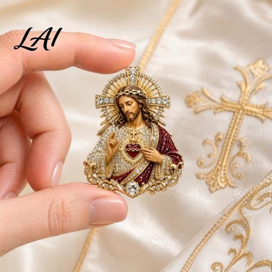 Confirmation Decoration Pin Sacred Heart of Jesus Brooch Souvenir Christian Faith Accessory with Enamel Brooch Pin Catholic Lapel Inspirational Gift
