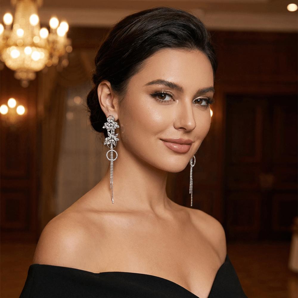 Elegant Fringe Hoop Earrings Flower Exaggerated Large Earrings Pendant Earrings  Stylish Occasions