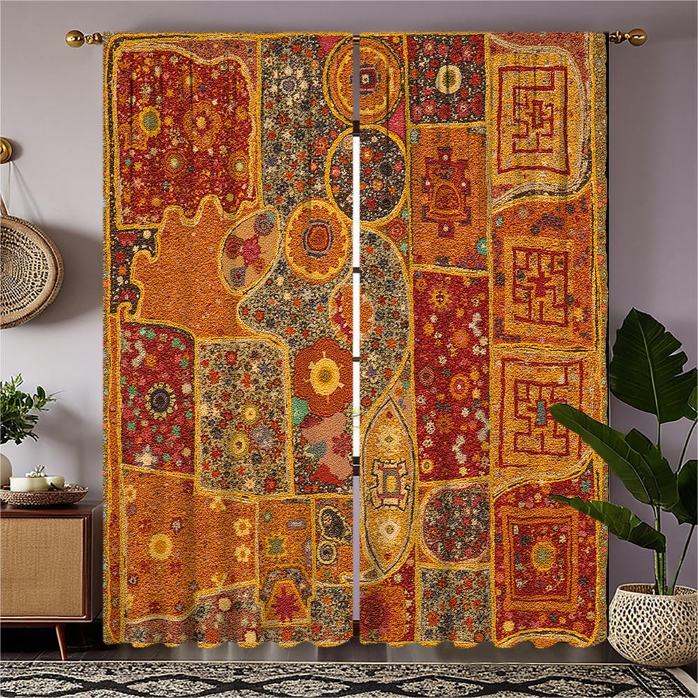 

Piece Set High Definition Digital Printed Curtain Colorful Patchwork Style Curtainhome Decoration Bohemian Made Of Polyester Washable W100*H70(CM)-Rod Pocket&1PCS