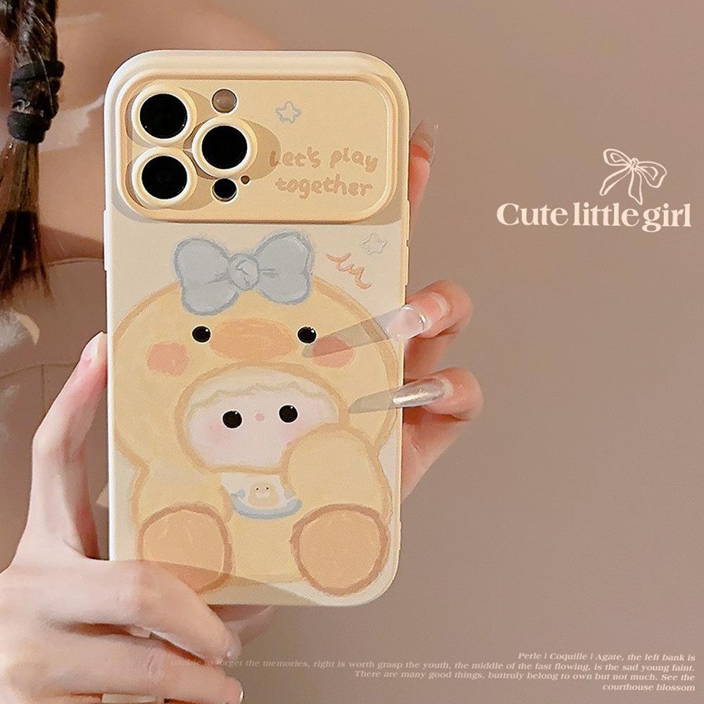 Oil Painting Cartoon Duck Suitable for 14ProMax IPhone Case Iphone13 Cream Yellow 11 All Inclusive 16 Silicone 15