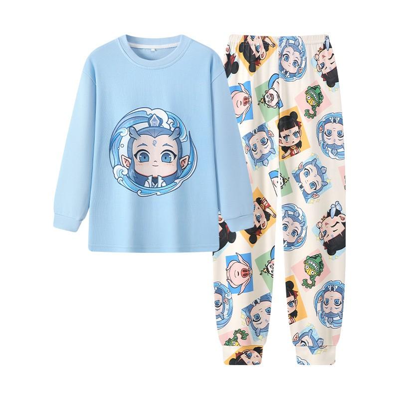 Boys Cotton Pajama Set Long Sleeve Cartoon Print Sleepwear Kids Teens Home Wear