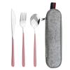 Pink Gold 4Piece Dinnerware Set Portable Reusable Cutlery Set For Travel Camping Flatware Spoon Fork Utensils Set and Bag
