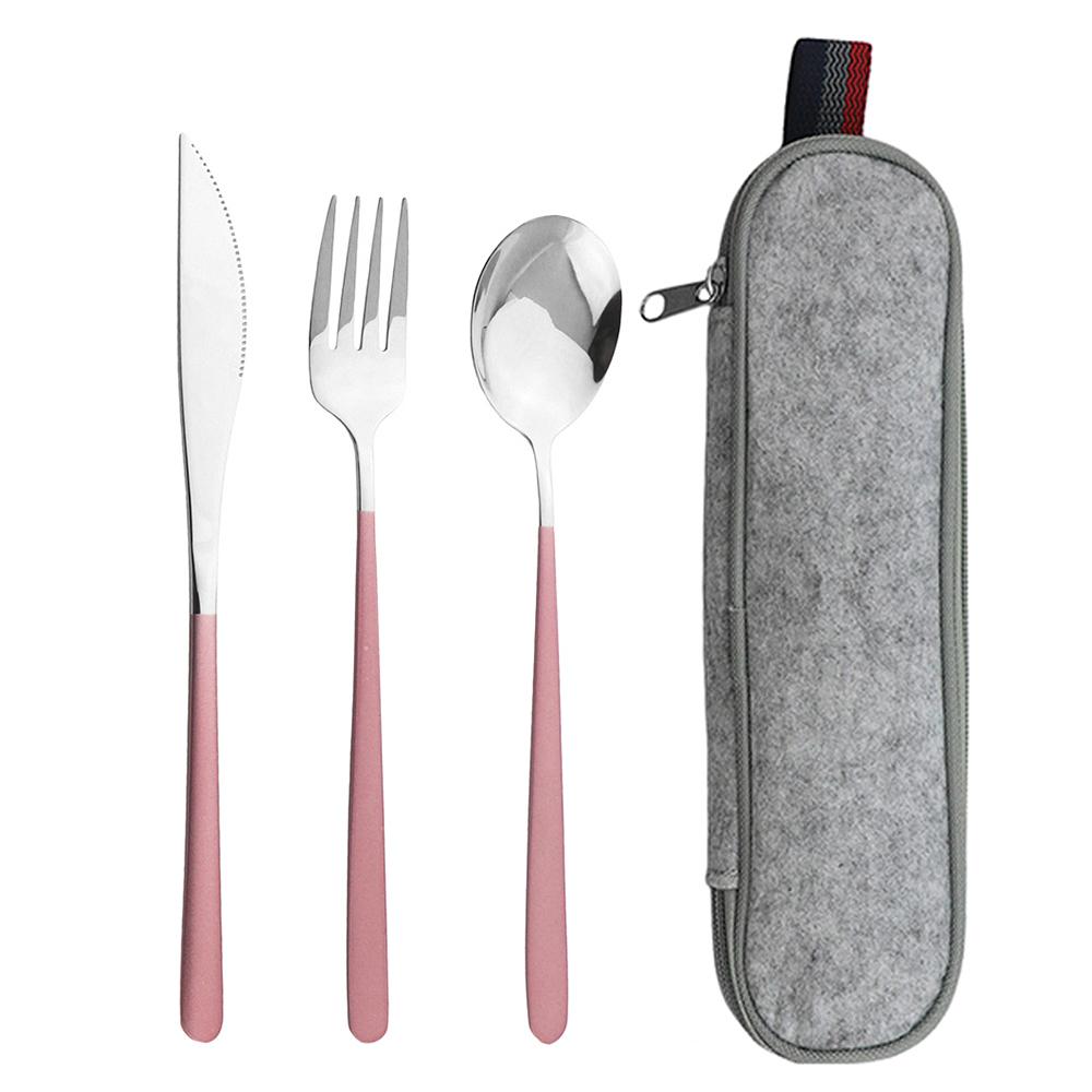 Pink Gold 4Piece Dinnerware Set Portable Reusable Cutlery Set For Travel Camping Flatware Spoon Fork Utensils Set and Bag
