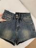 Pantaloncini di jeans elasticizzati a vita alta rétro da donna 2025 - Hot pants a linea A che abbracciano i fianchi