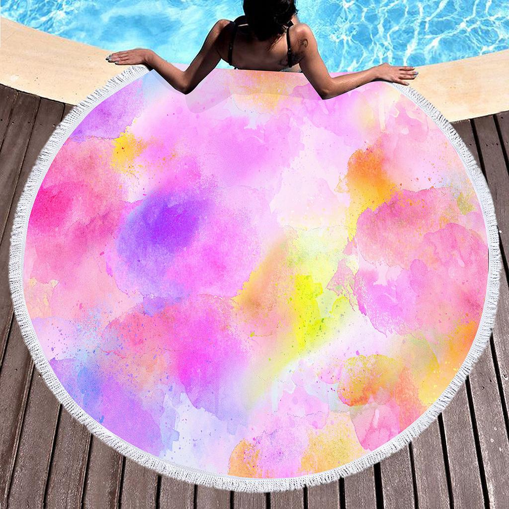 Abstract Watercolor Round Beach Towel,Splashing Ink Lightweight Absorbent Sand Proof Beach Blanket for Swim Sport Beach Gym Yoga