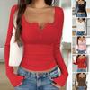 Women Tops Regular Fit Long Sleeve V Neck Lace Stitching Pullover Tops Solid Color Autumn Winter Blouse Daily Wear