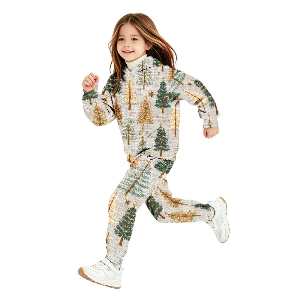 Kids Christmas Print Hooded Sweatshirt Set for Boys and Girls