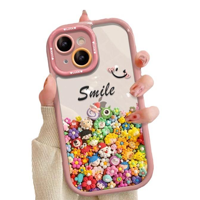 Applicable To Iphone14 Apple 15 Mobile Phone Case 17promax Colored Clay Flower 12 All-inclusive Anti-drop 16 Transparent