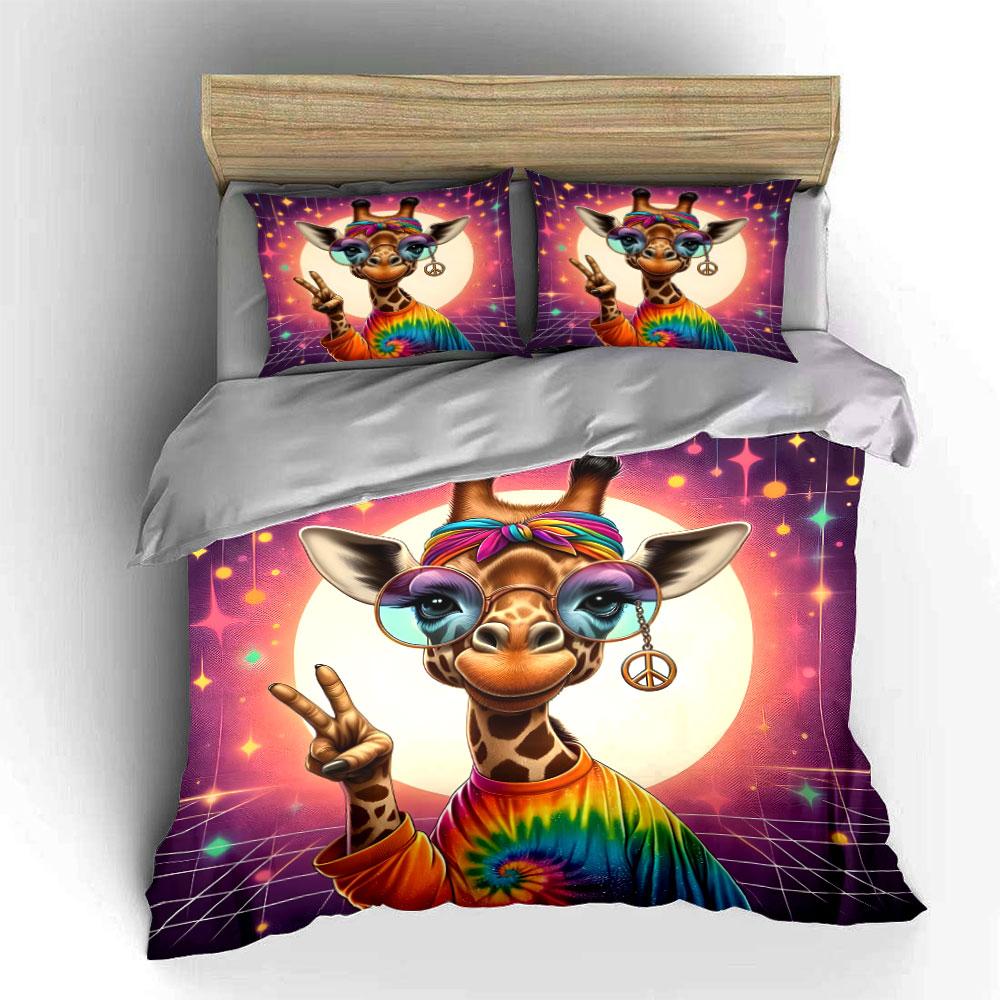 Colorful Retro Giraffe Art Decor Multiple sizes kid's and adults' bedroom Exquisite 3PC bedding set gift