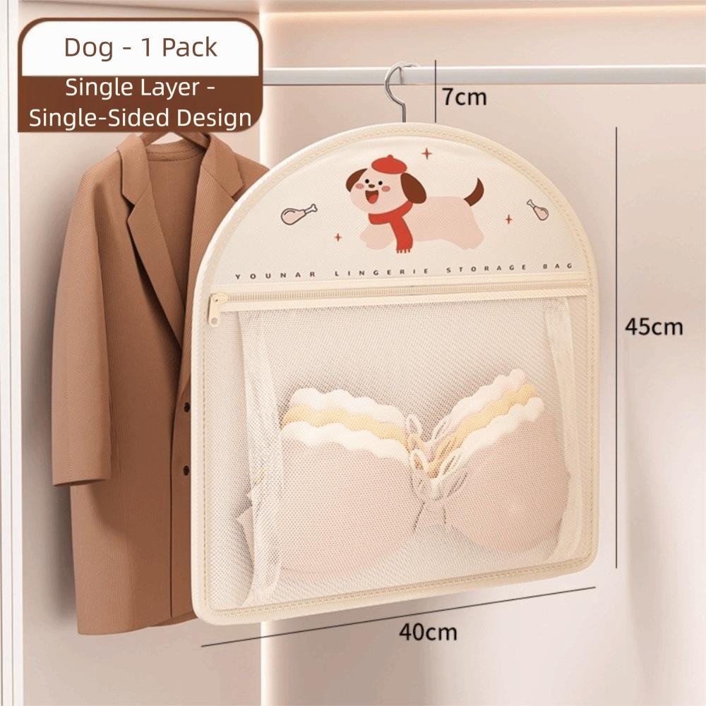 

1/2/3Layer Foldable Clothing Hanging Bag with Hanger Net Bag Socks Hanging Bag Wardrobe Organizer Dog-Single Layer